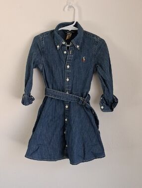 Polo Ralph Lauren Blue Denim Chambray Button Up Shirt Dress Girls Size 3